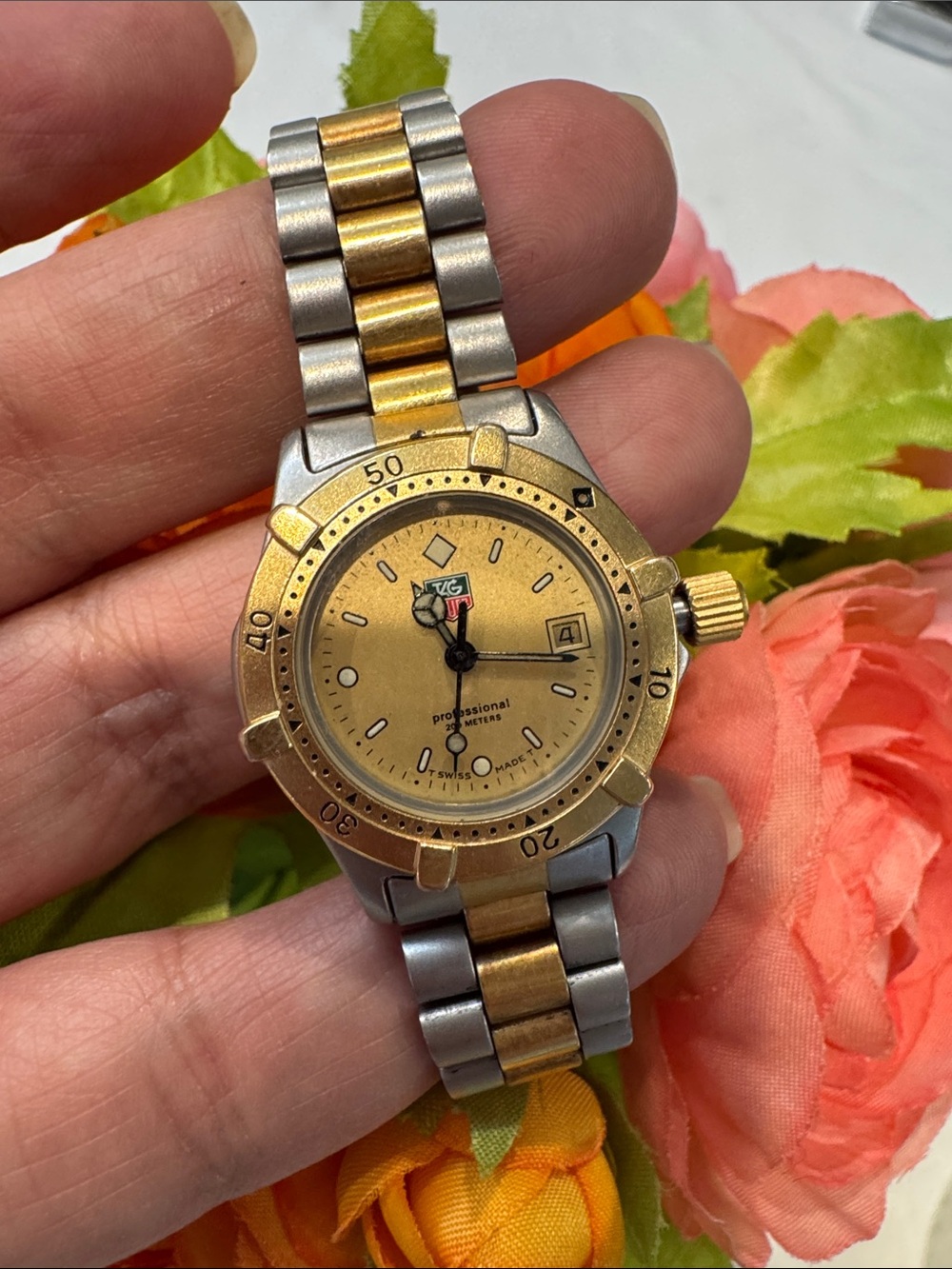 Authentic Tag Heuer Two-Tone Gold and Silver Diver Style Watch
